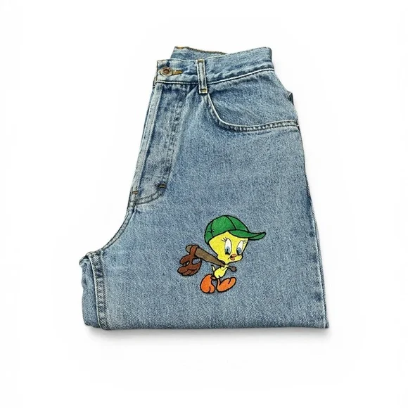 Vintage 90s Looney Tunes Tweety Bird Embroidered Mom Jeans Whooz Blooz 5/6 XS - Picture 1 of 12